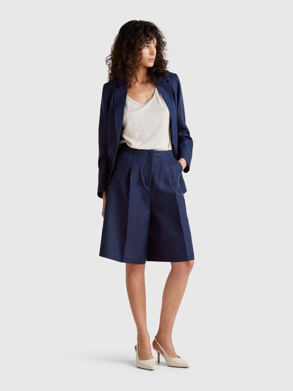 Bermuda al ginocchio in misto lino Donna