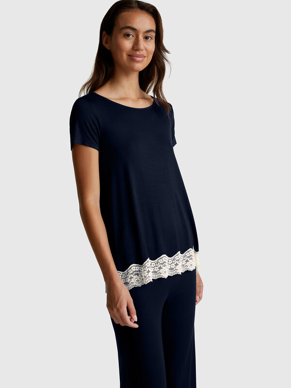 Maglia manica corta con pizzo Donna