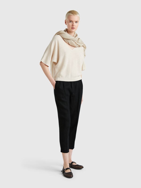 Pantaloni cropped in 100% lino Donna