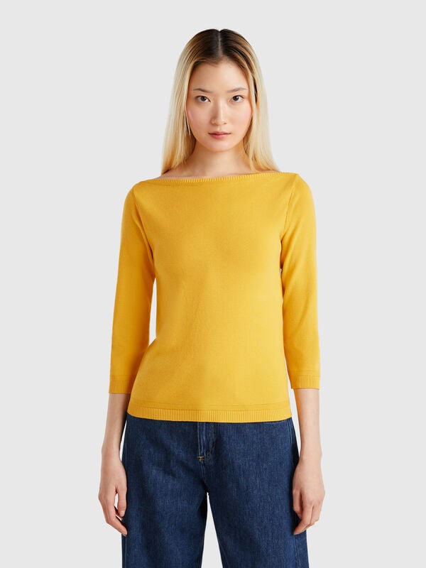 Maglia 100% cotone con scollo a barchetta Donna