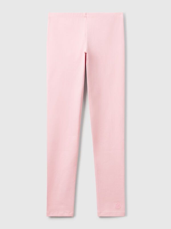 Leggings in cotone stretch con logo Bambina