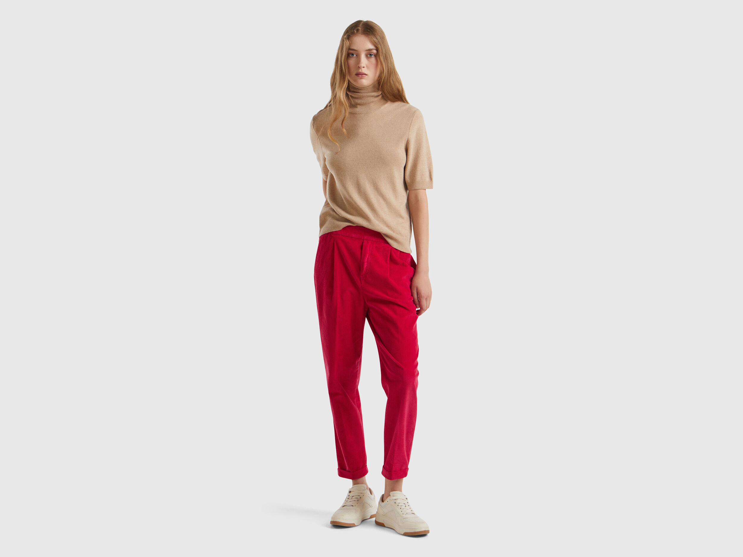 Chino in velluto con vita elasticizzata Rosso Benetton