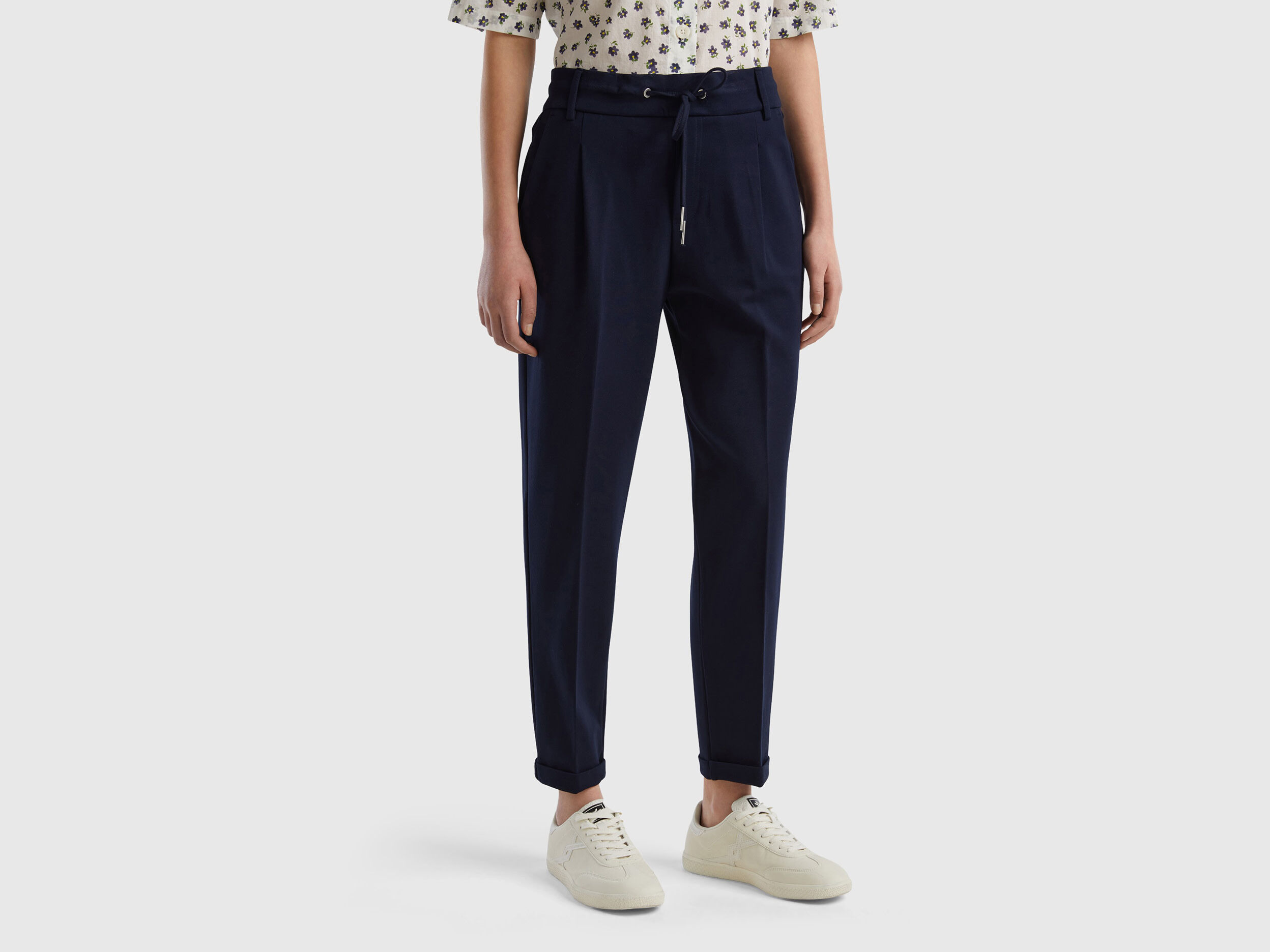 Pantaloni tinta unita con coulisse Blu Scuro Benetton