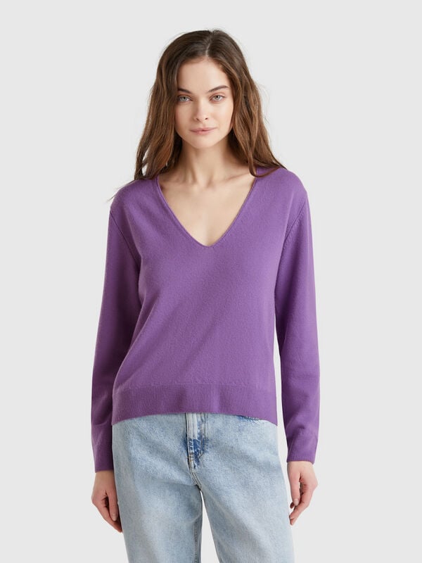 Maglione con scollo a V in pura lana Merino Donna