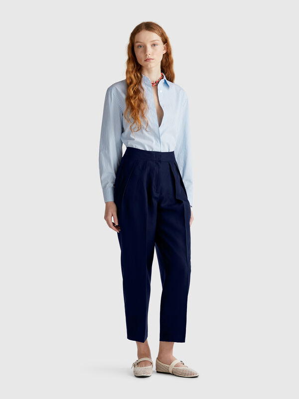 Pantaloni ampi in misto lino Donna