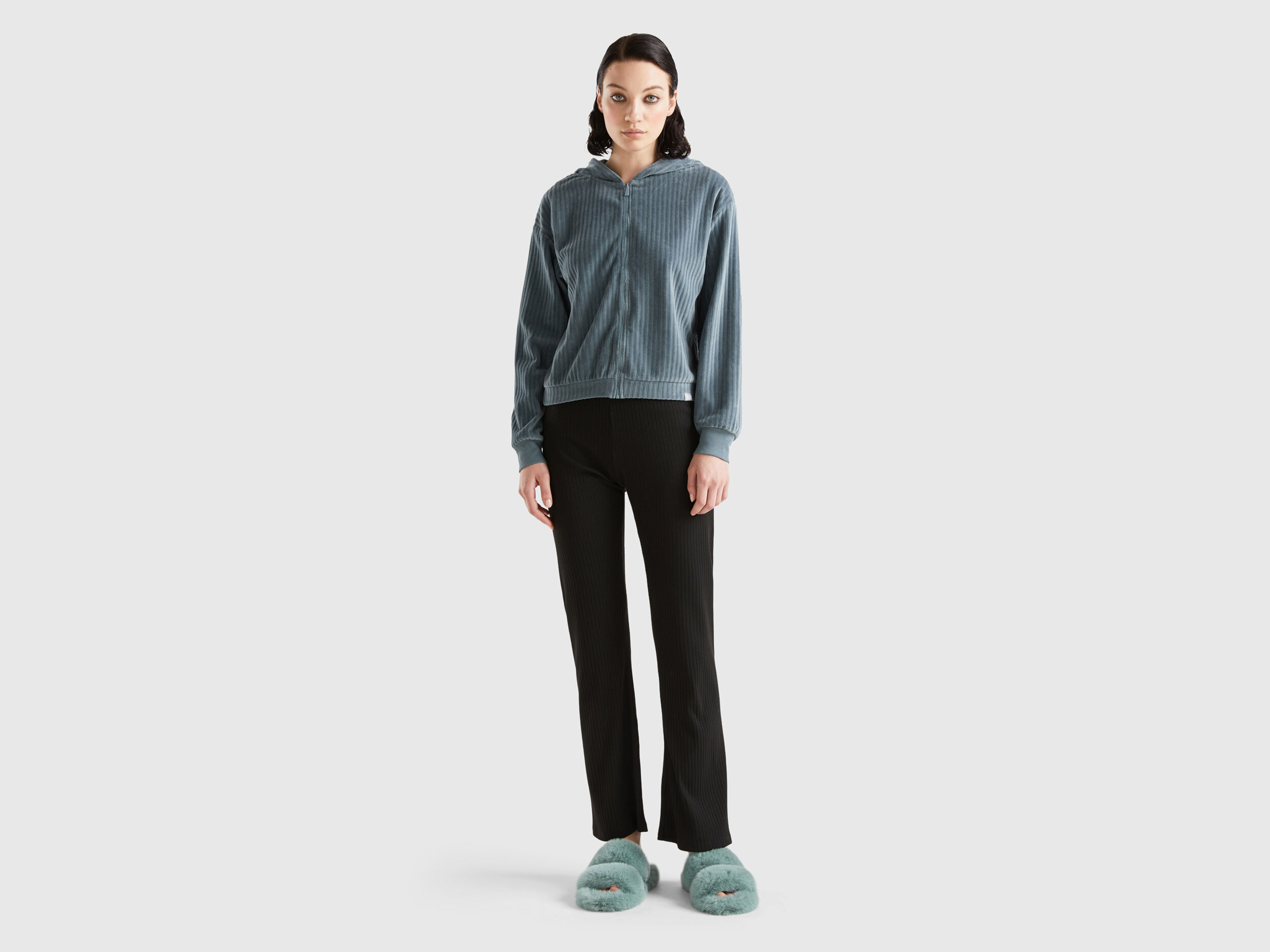 Felpa con cappuccio in ciniglia Grigio Scuro Donna Benetton