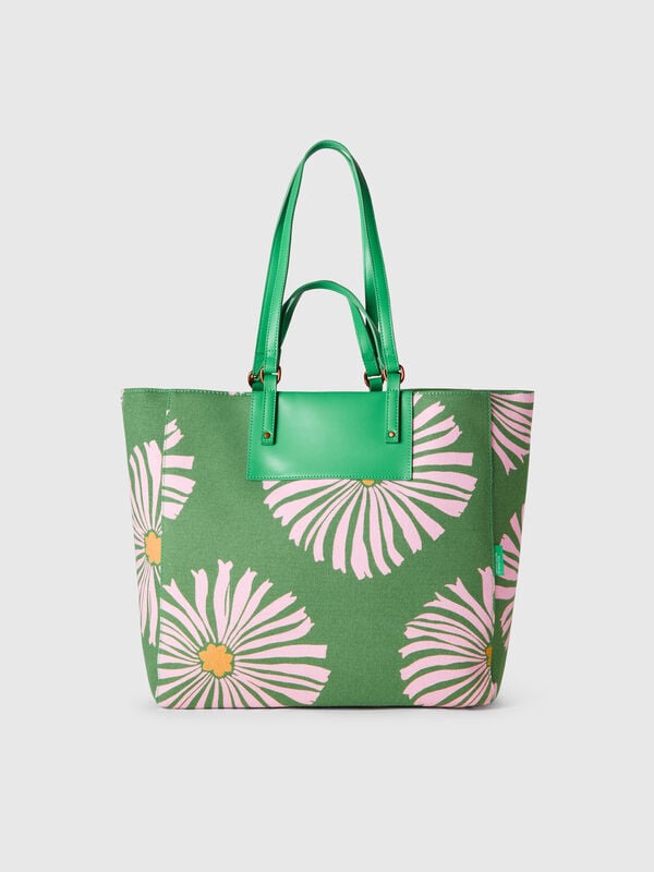 Tote bag verde con stampa fiori Donna