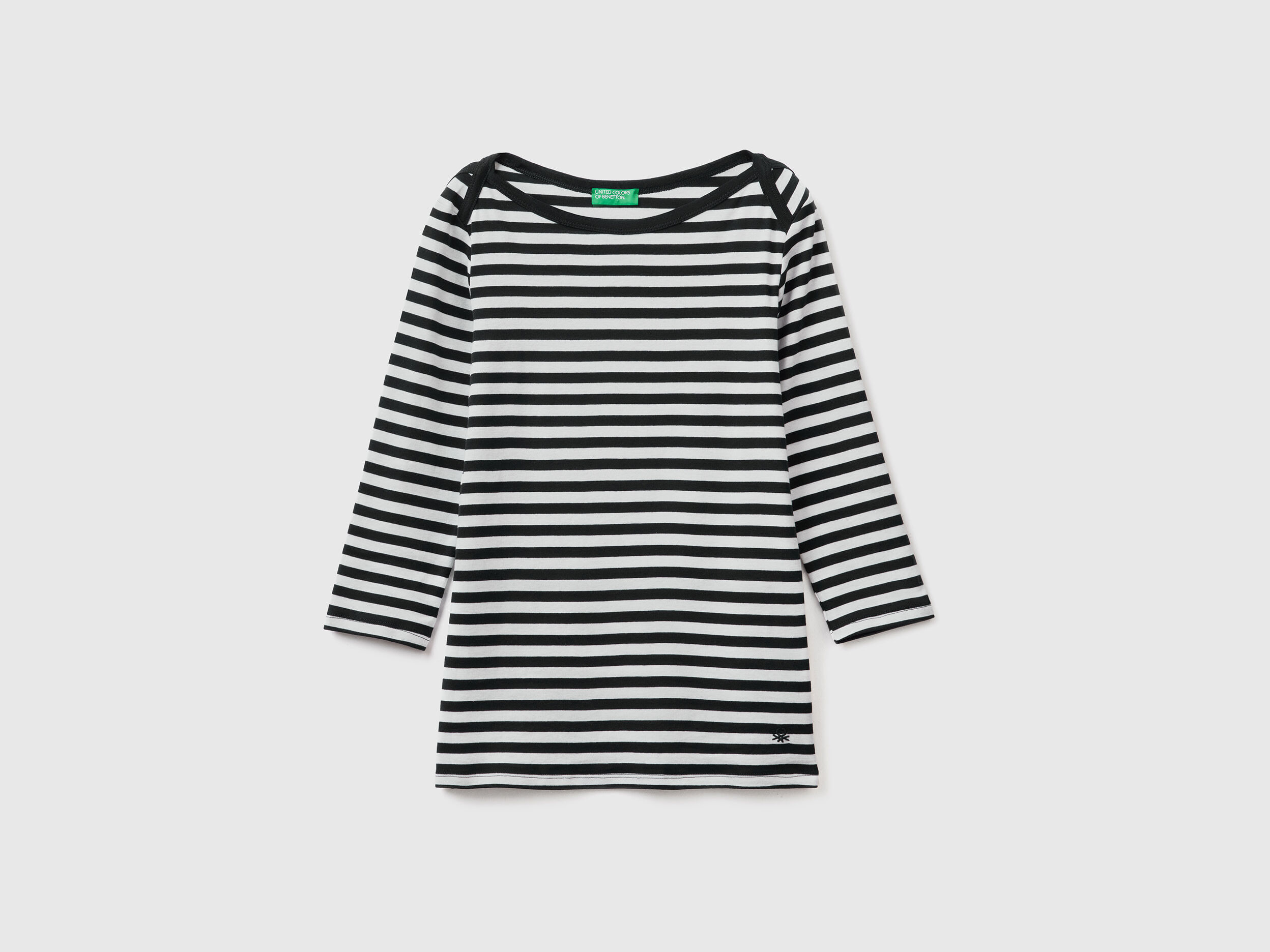 T shirt manica 3 4 a righe in puro cotone Nero Donna Benetton