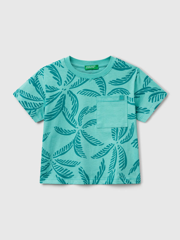 T-shirt verde con stampa tropicale Bambino