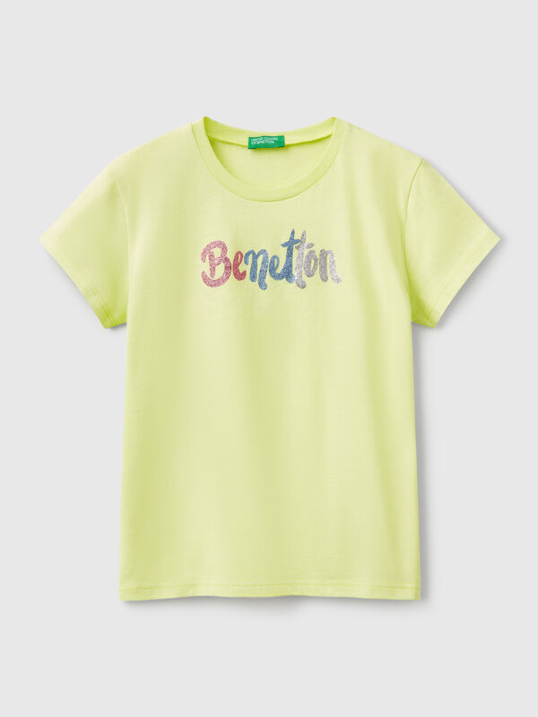 T-shirt con logo glitter in cotone Bambina