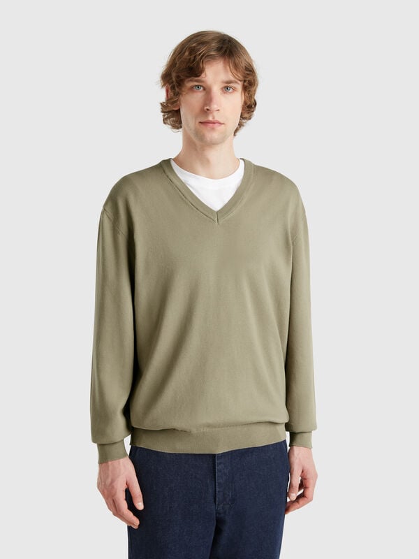 Maglia in puro cotone con scollo a V Uomo