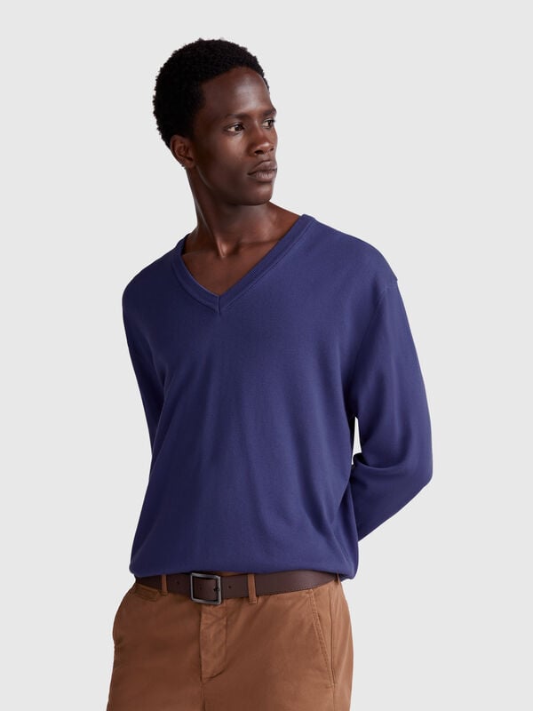 Maglia in puro cotone con scollo a V Uomo
