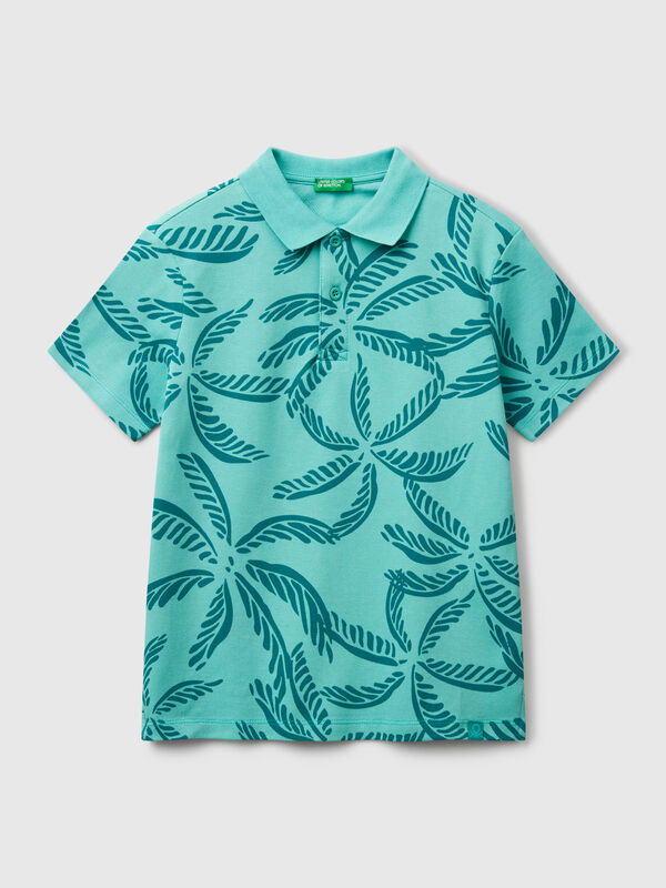 Polo verde con stampa tropicale Bambino