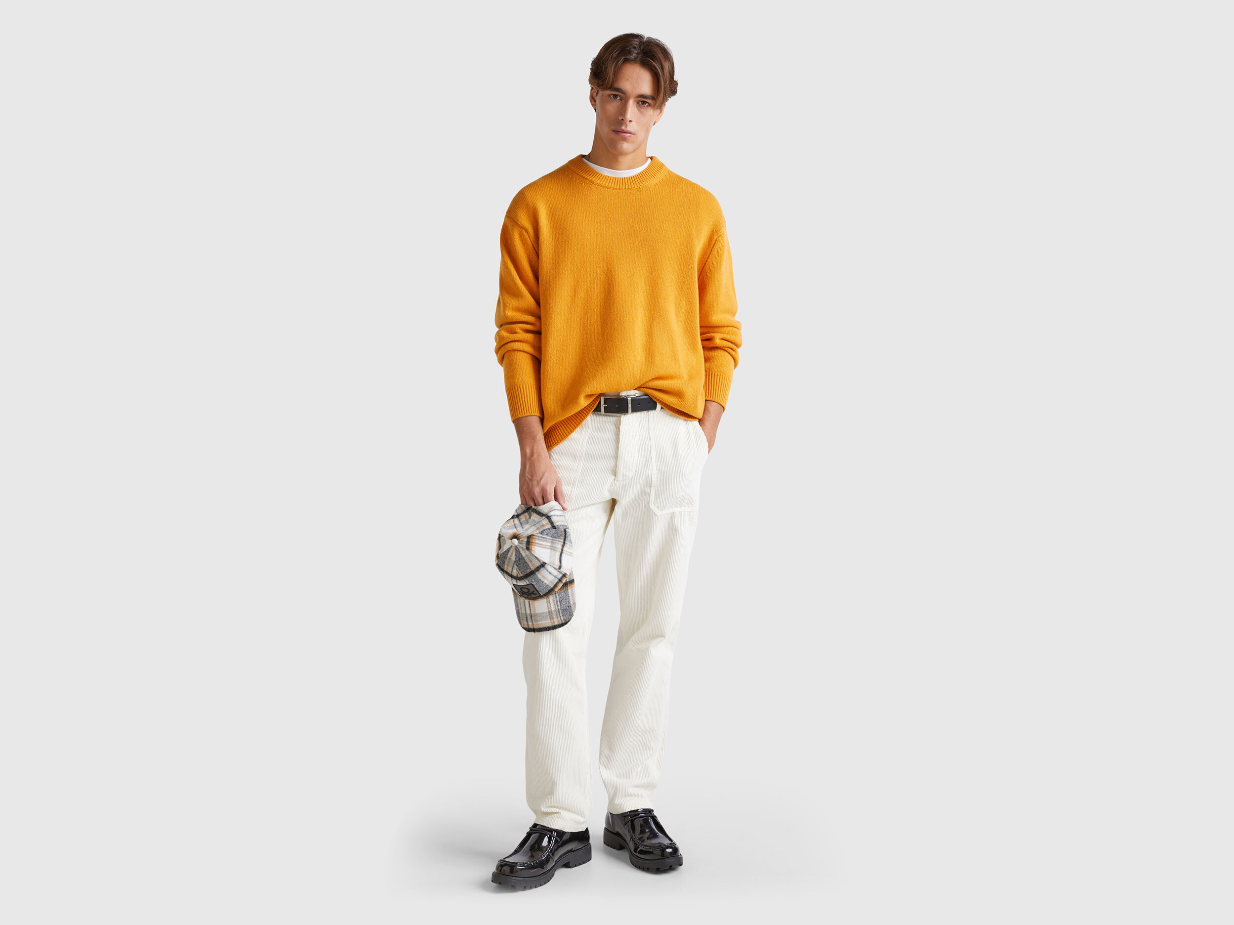 Pantaloni in velluto stile worker Bianco Benetton