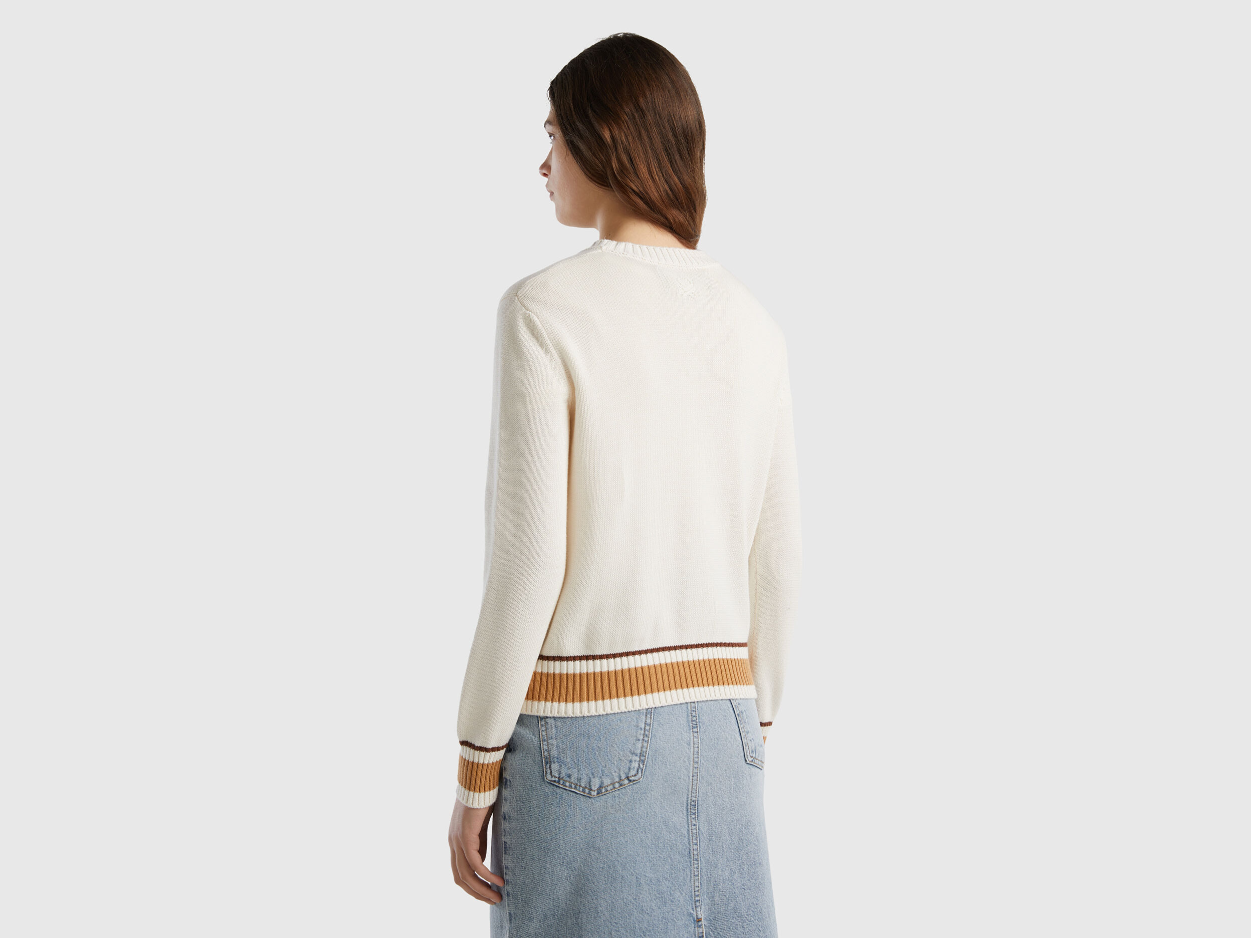 Maglia con intarsio cavallo Bianco Panna Donna Benetton