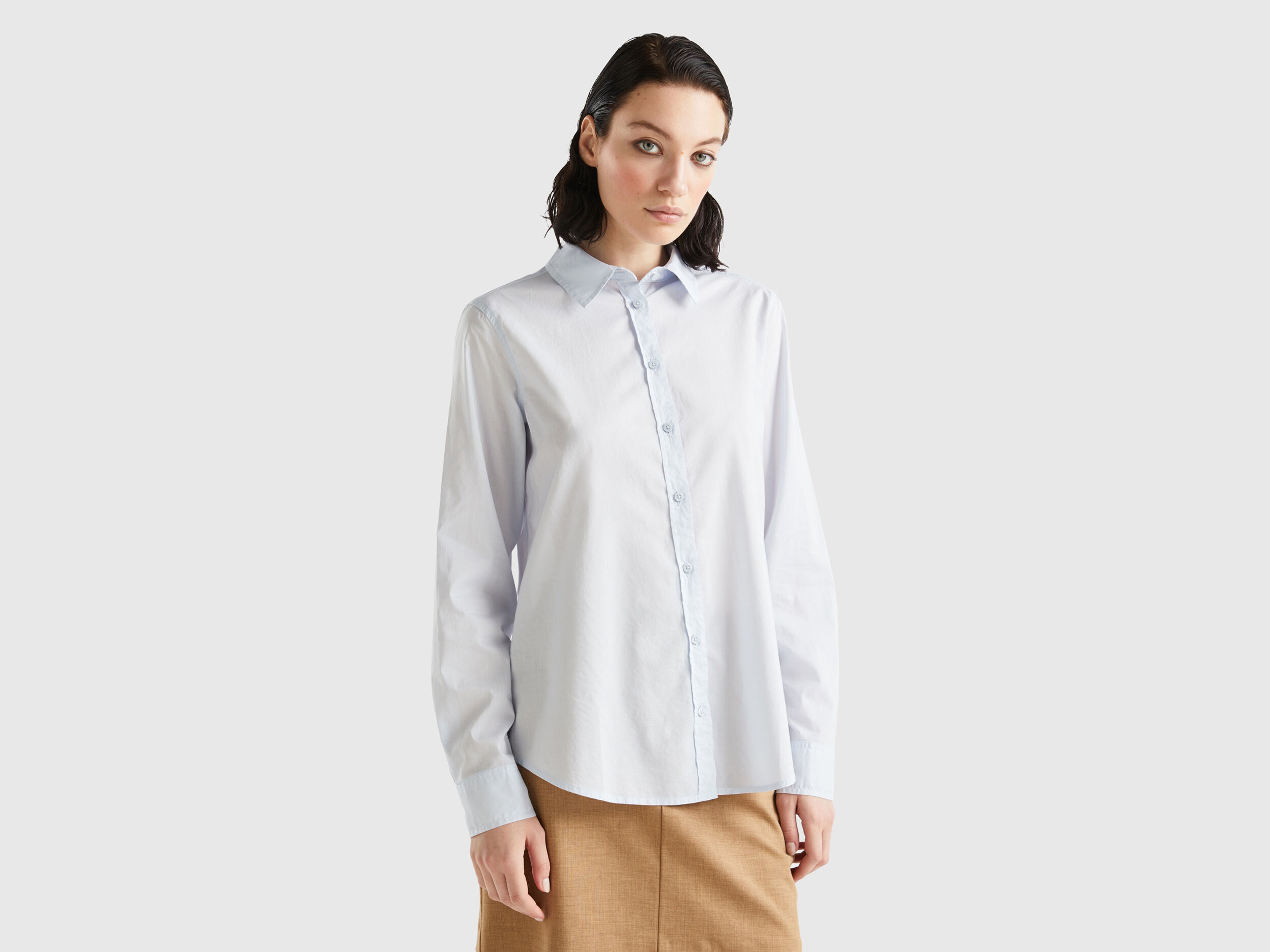 Camicia in cotone leggero Celeste Donna Benetton