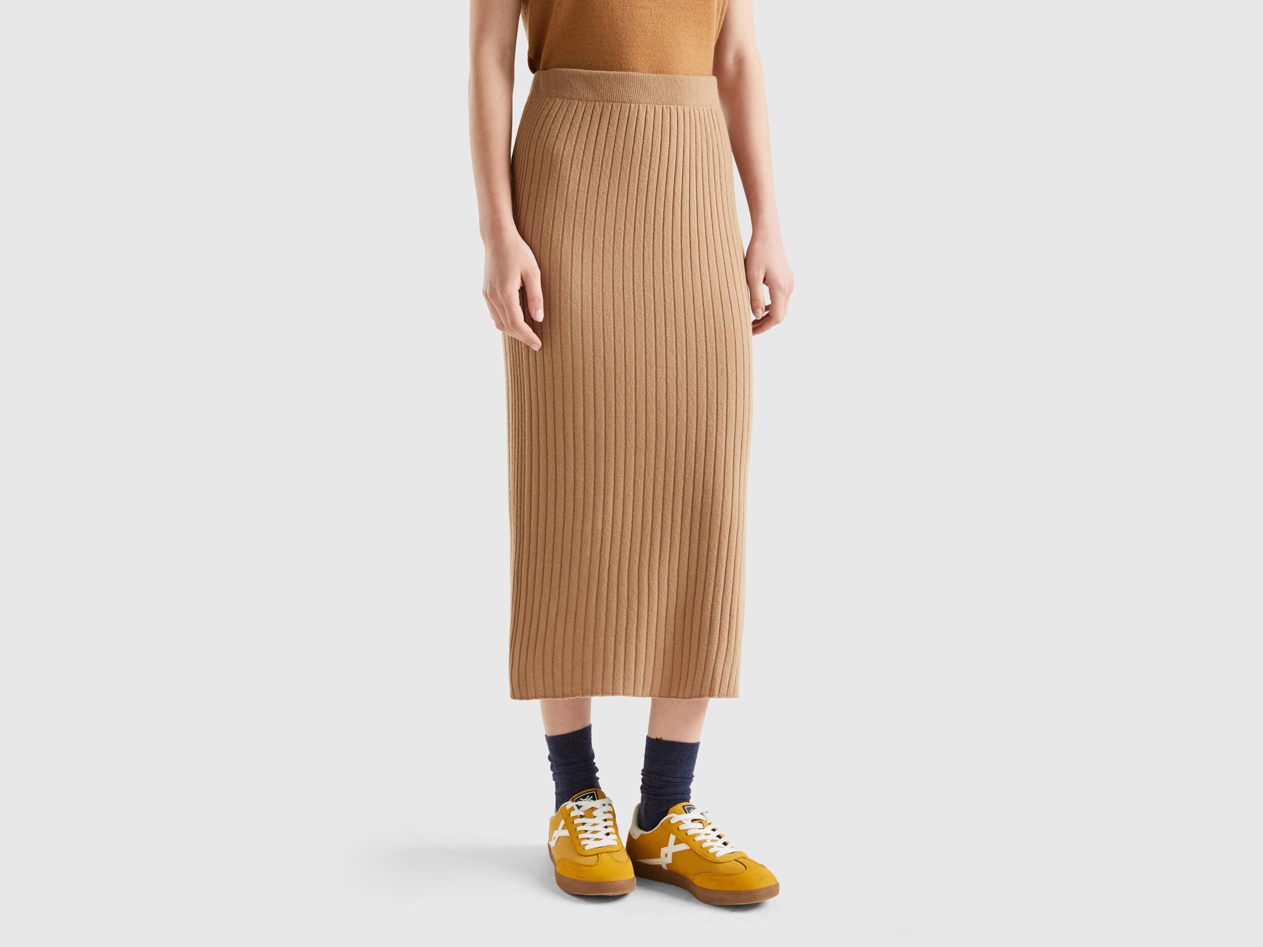 Gonna a tubino in maglia Cammello Donna Benetton
