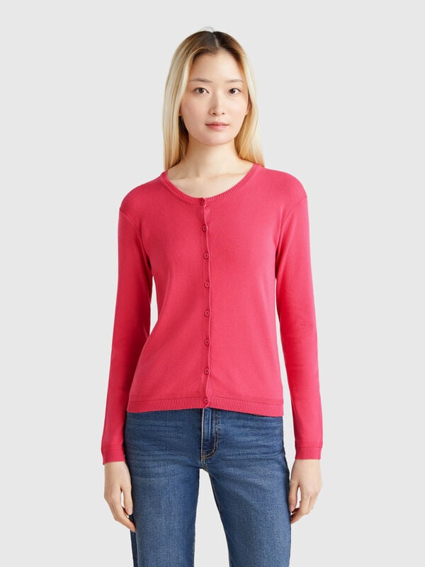 Cardigan girocollo in puro cotone Donna