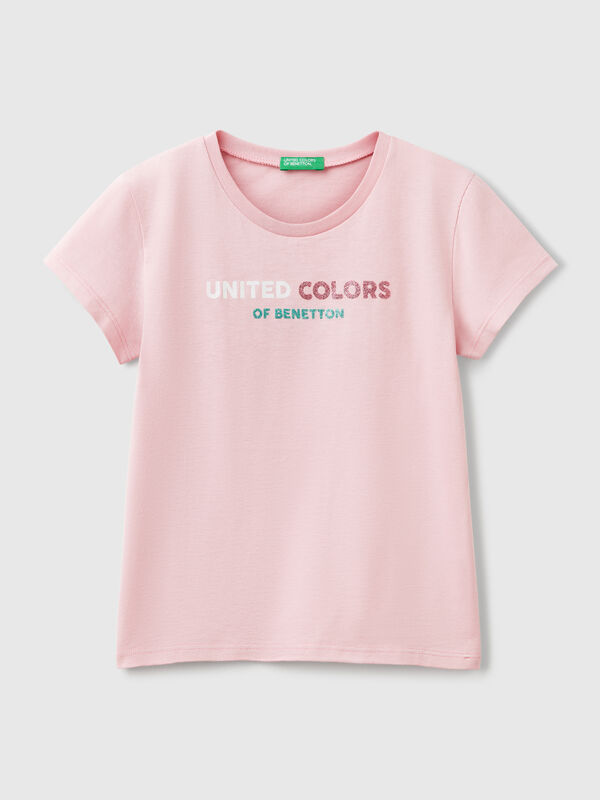 T-shirt con logo glitter in cotone Bambina