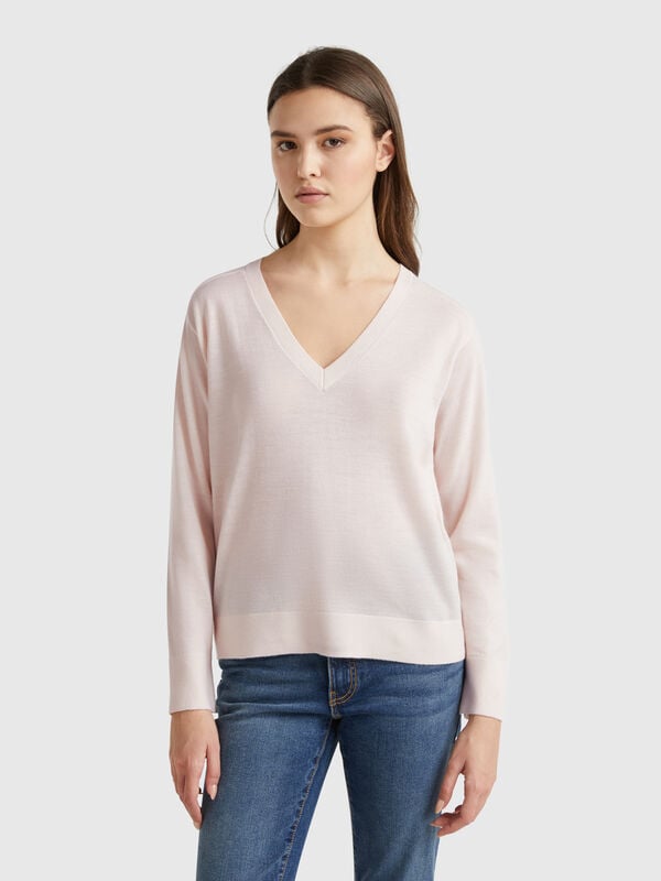 Maglia con scollo a V in pura lana Merino Donna