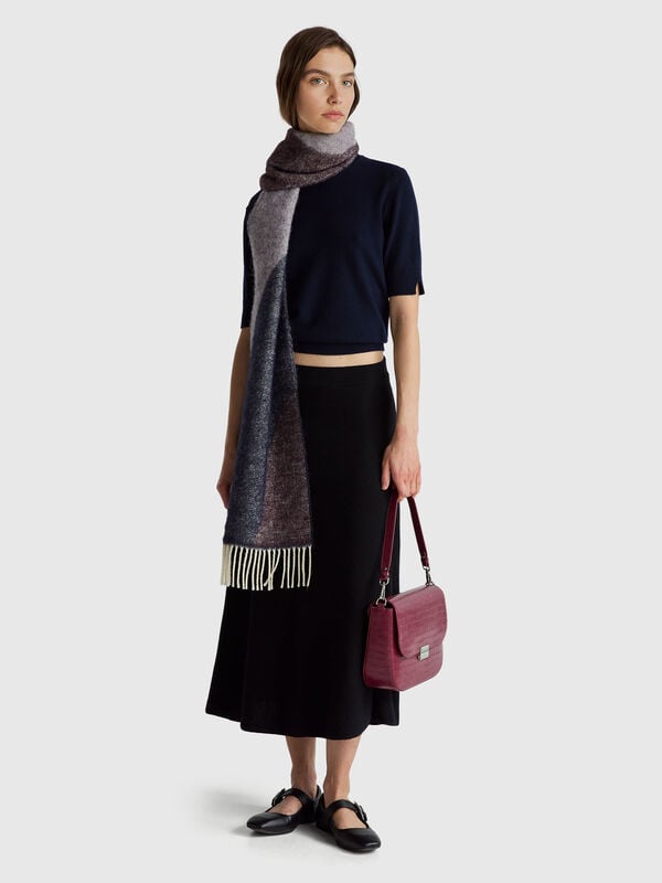 Maglia manica corta blu scuro in pura lana Merino Donna