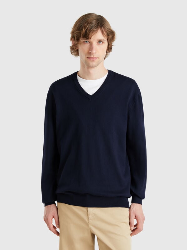 Maglia in puro cotone con scollo a V Uomo