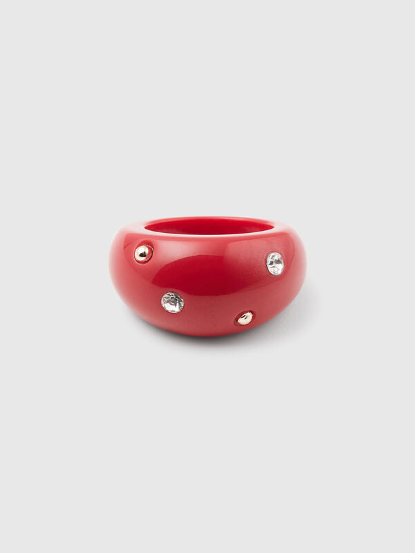 Anello mattone con strass e borchie Donna