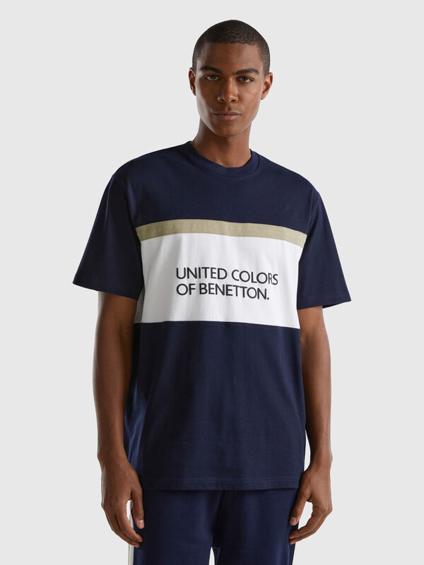 T-shirt blu scuro con banda logo Uomo