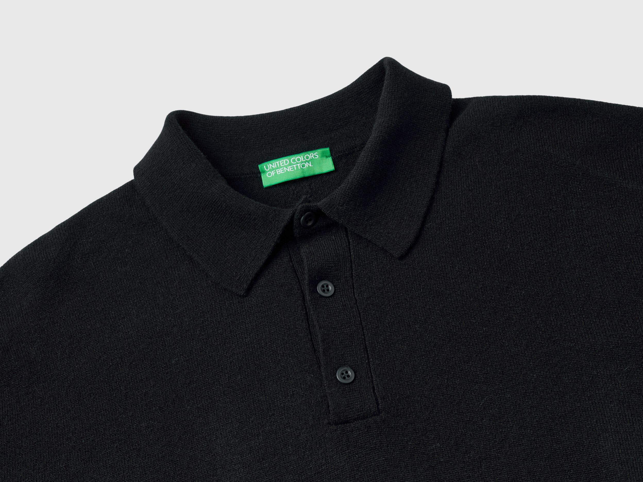 Polo nera in pura lana Merino Nero Benetton