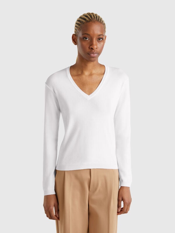 Maglia bianca con scollo a V Donna