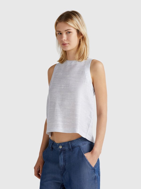 Blusa a righe in misto lino Donna