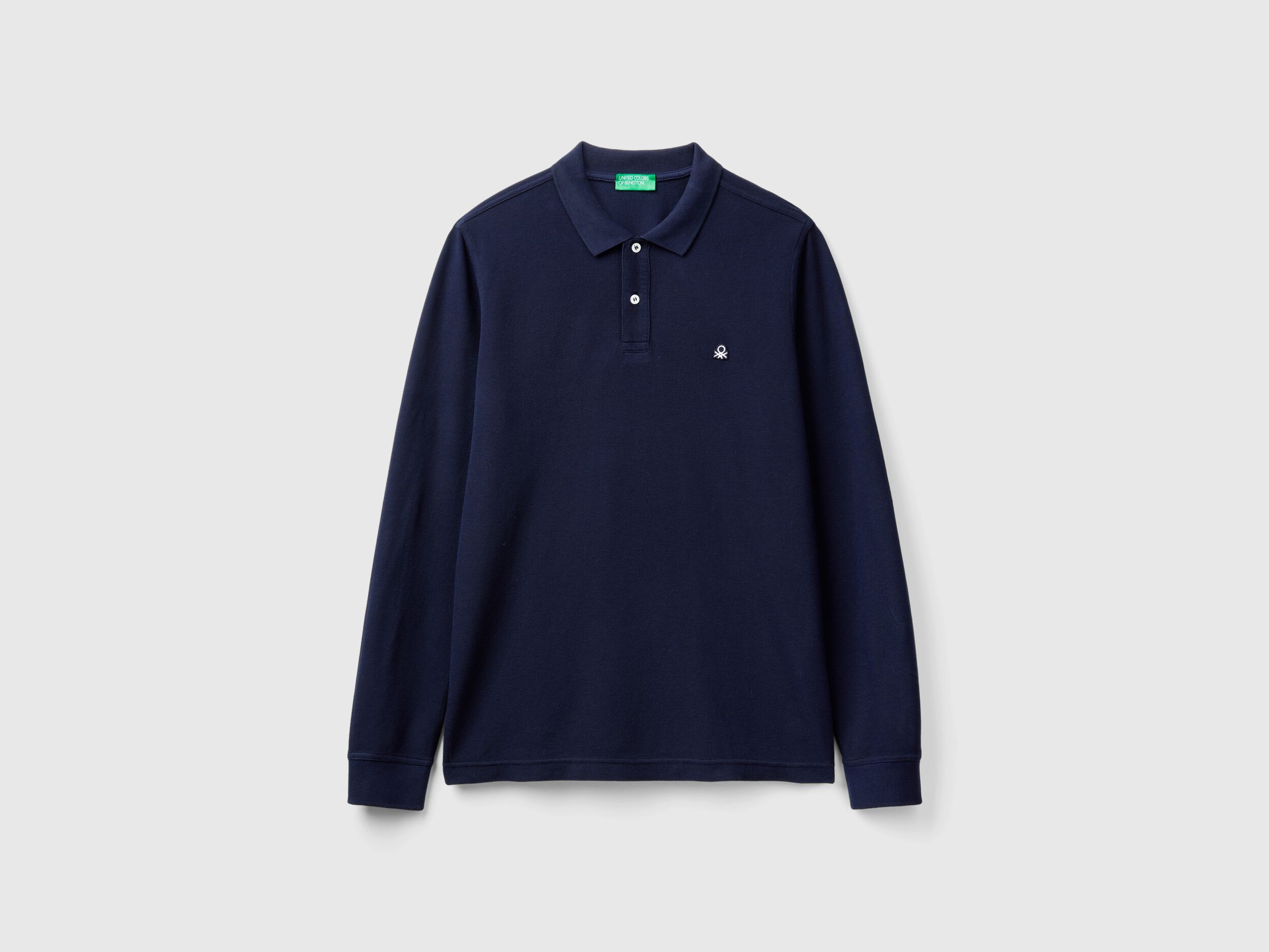 Polo a manica lunga 100 cotone Blu Scuro Benetton