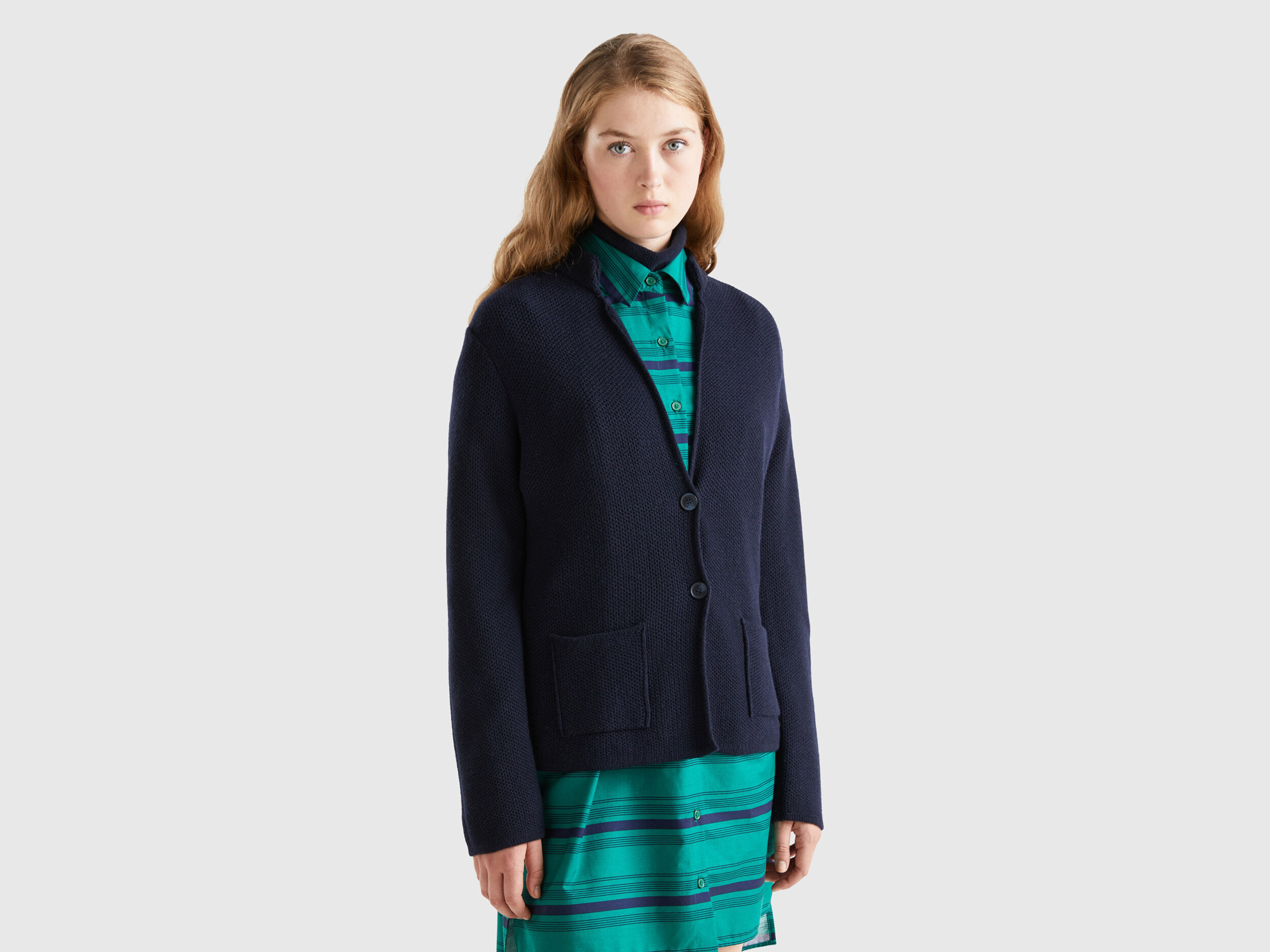 Giacca in maglia misto lana e cashmere Blu Scuro Donna Benetton