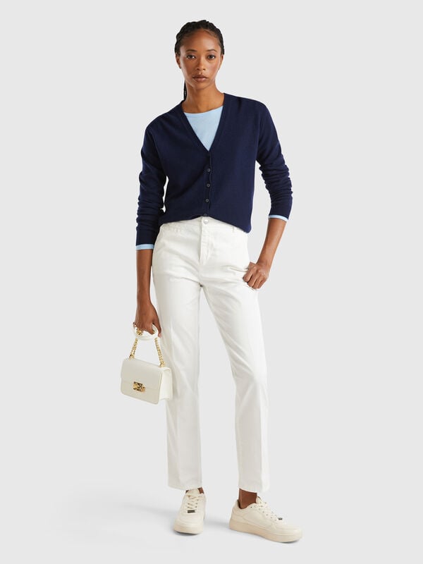 Chino slim fit in cotone bianco panna Donna