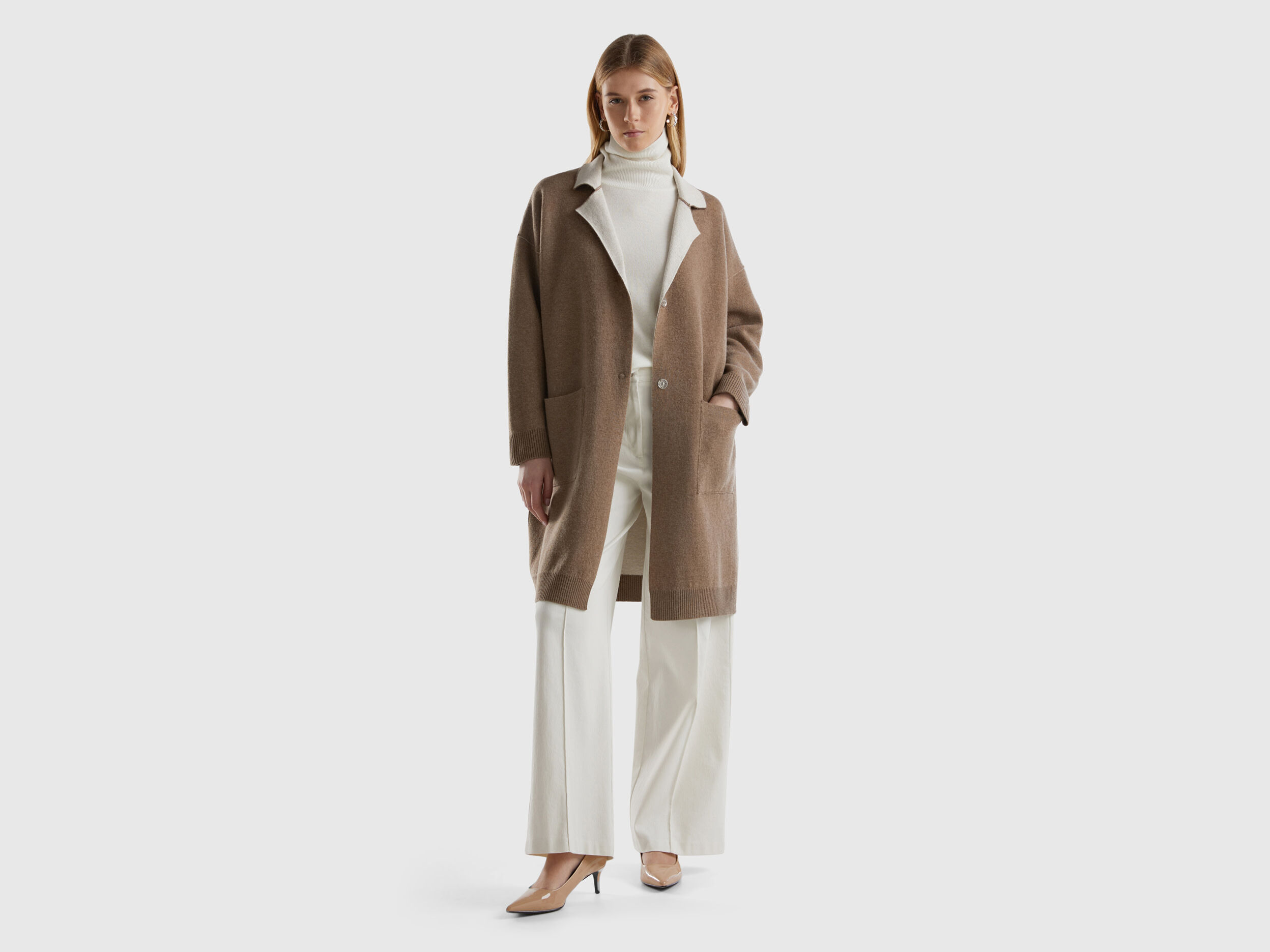 Cappotto reversibile in maglia Beige Benetton