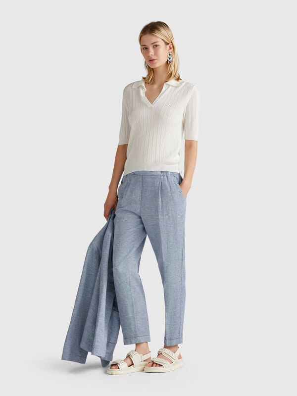 Pantaloni a quadri in misto lino Donna