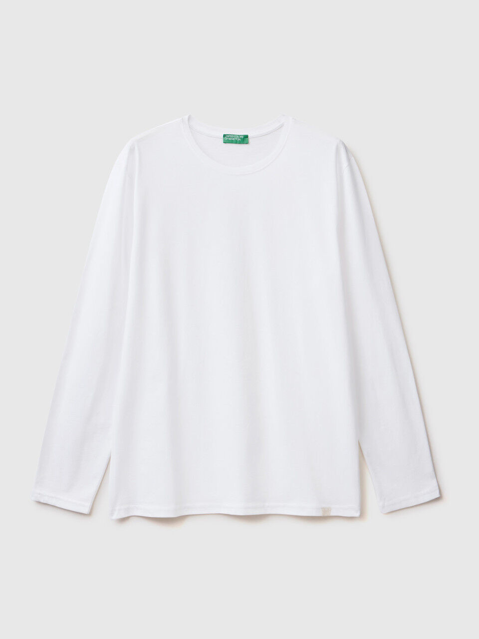 T shirt a manica lunga in puro cotone Bianco Uomo Benetton