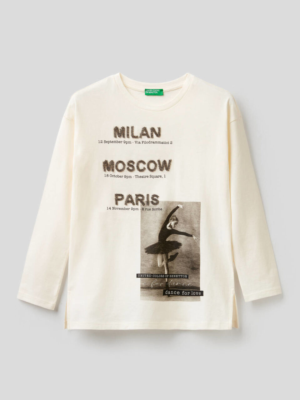 T-shirt con stampa e ricamo in perline image number 1