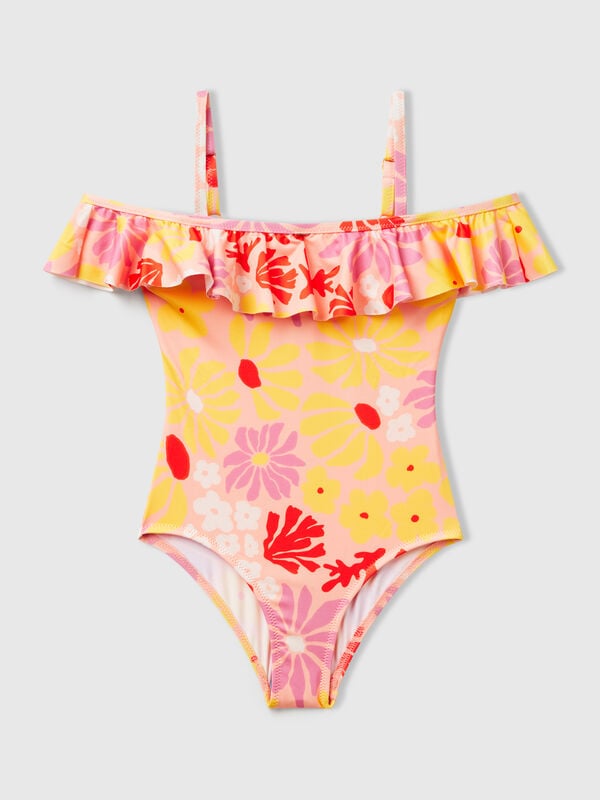 Costume intero con stampa fiori Bambina