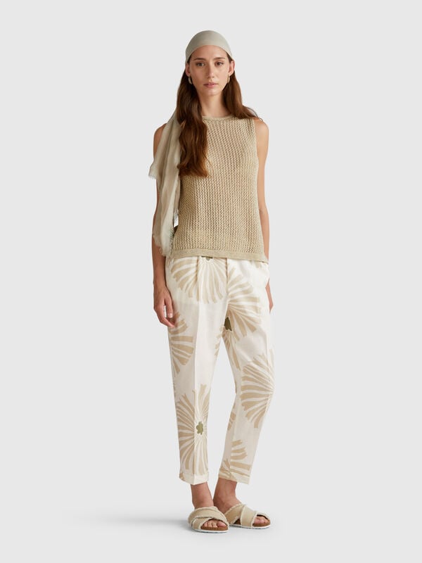 Pantaloni in lino stampato Donna