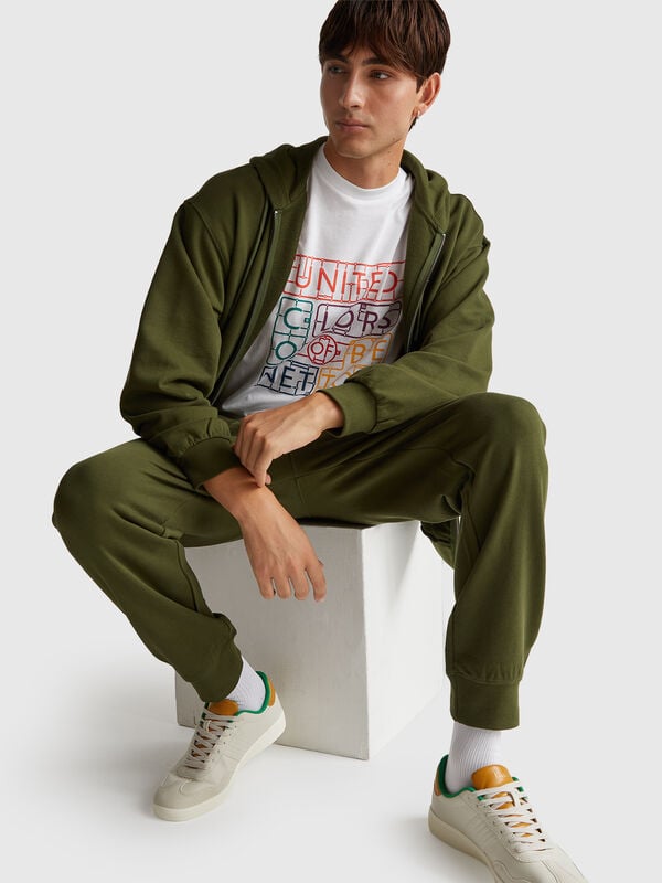 Felpa in cotone con zip e cappuccio Uomo