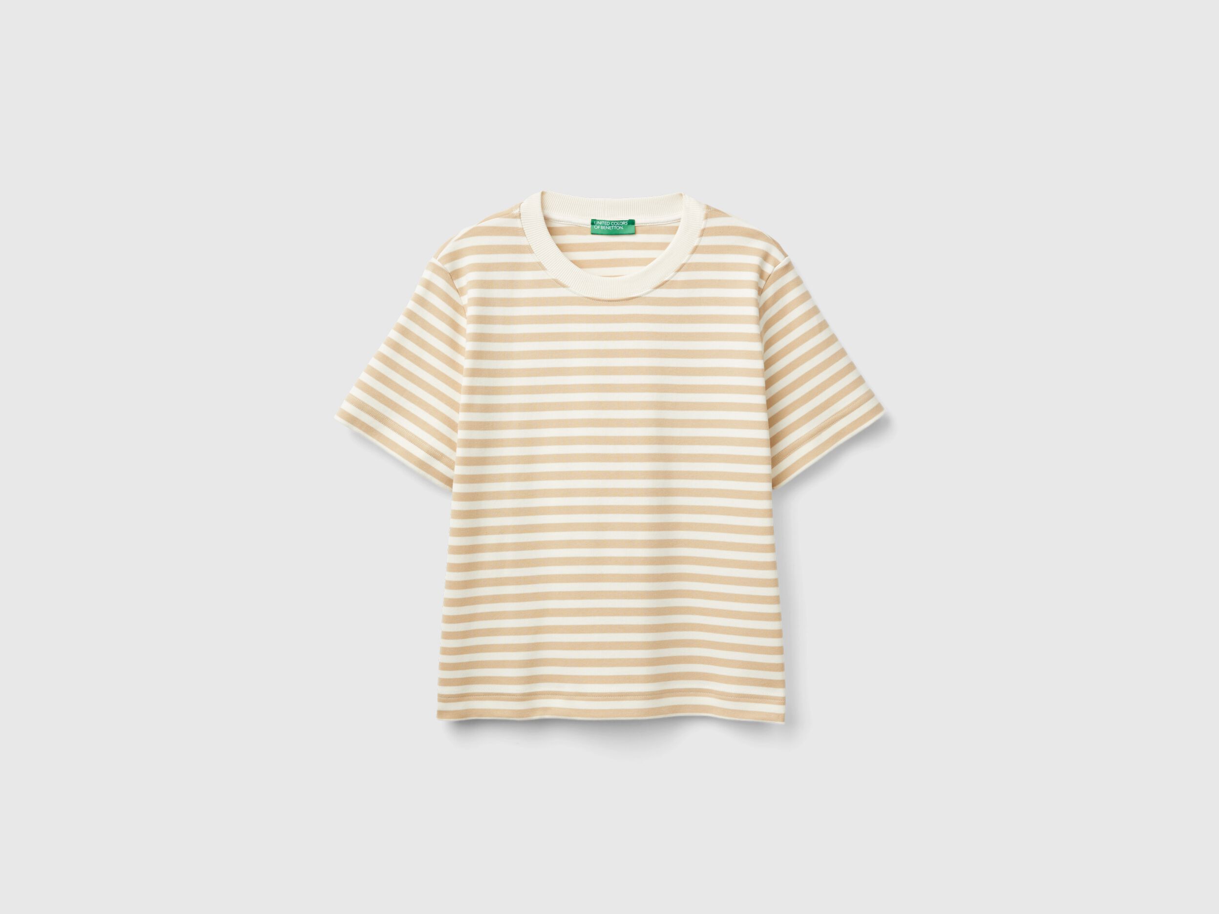 Maglietta a righe in caldo cotone Beige Benetton