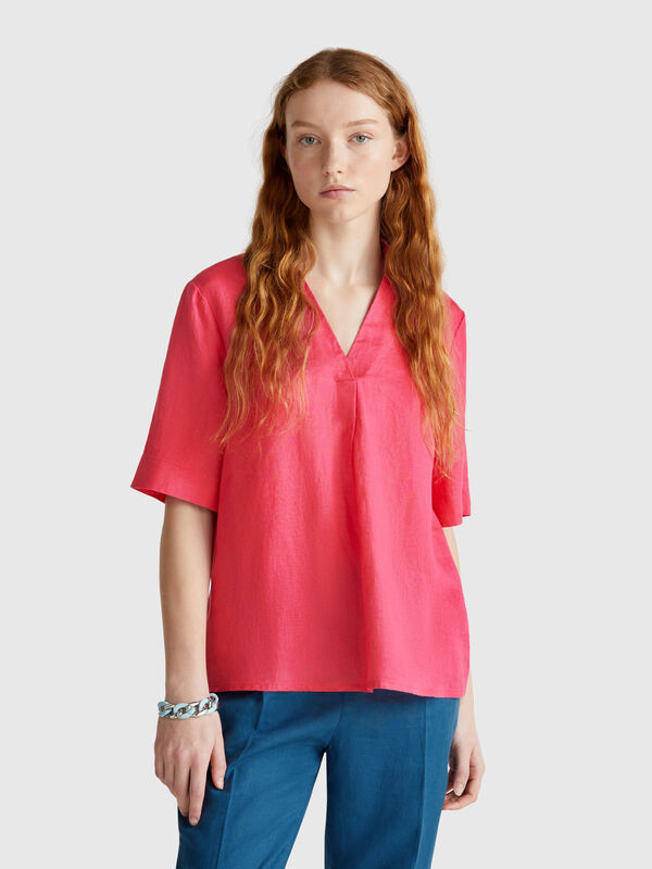 Blusa manica corta in puro lino Donna