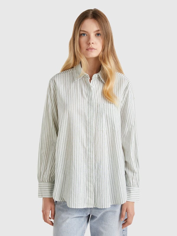 Camicia a righe in misto lino Donna