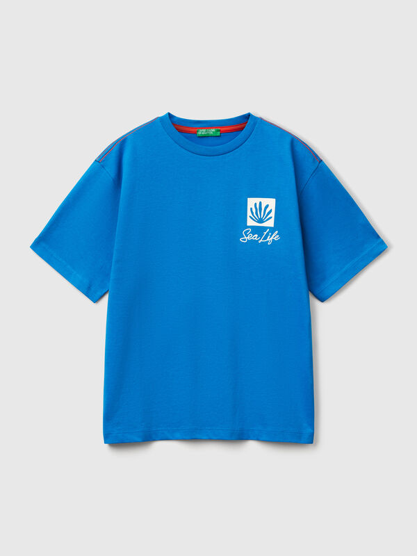 T-shirt con stampa slogan e ricamo Bambino
