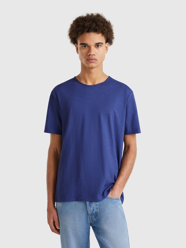 T-shirt blu in cotone fiammato Uomo