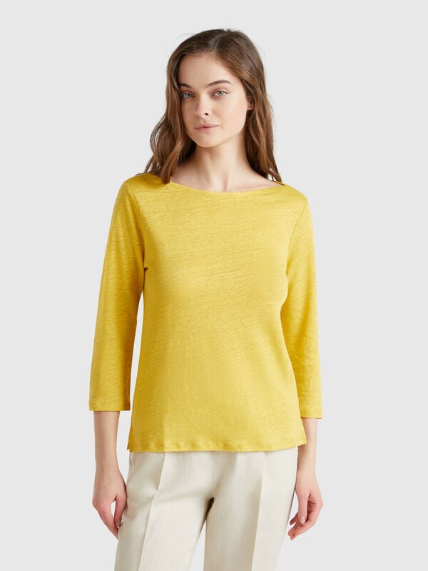 T-shirt manica a 3/4 in puro lino Donna