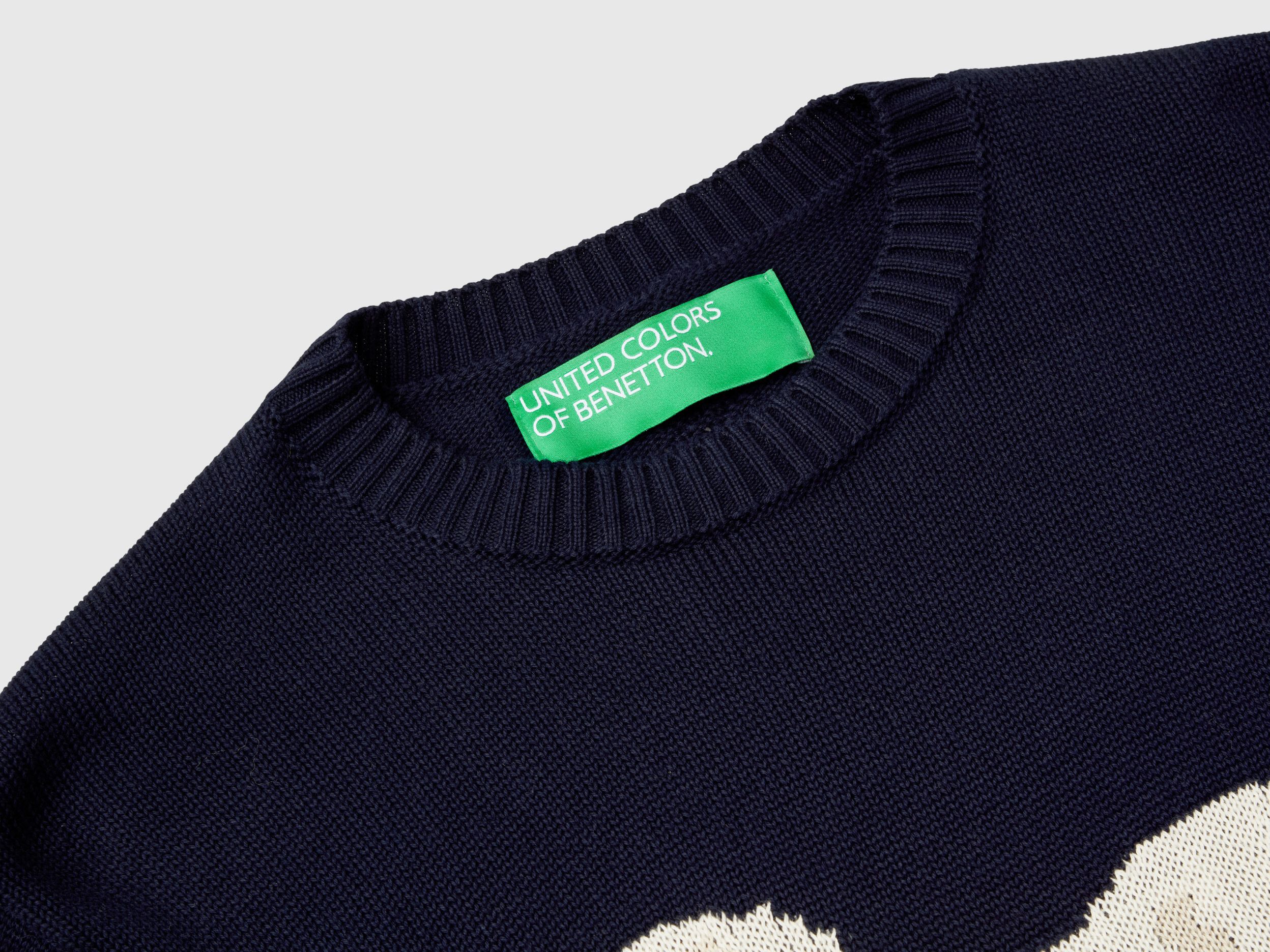 Maglia con intarsio cavallo Blu Scuro Uomo Benetton