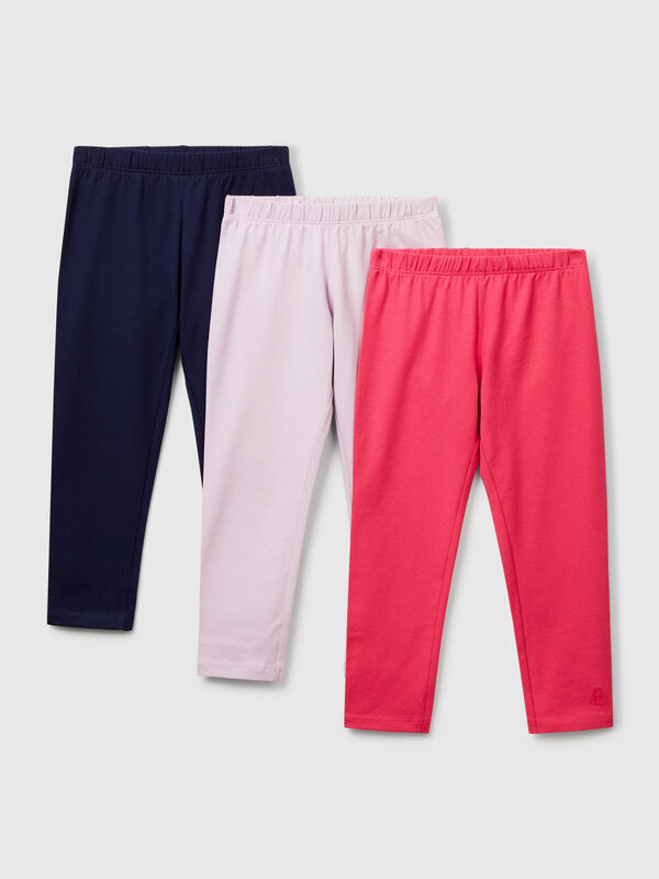 Tre leggings in cotone stretch Bambina