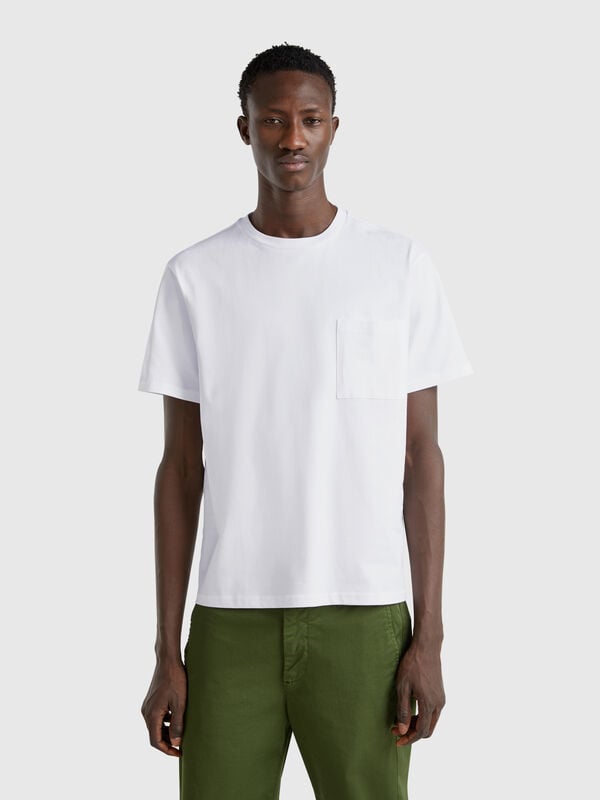 T-shirt bianca in cotone bio con taschino Uomo